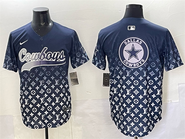 Personalized Men’s Dallas Cowboys Team Big Logo Navy Limited Stitched Baseball Jersey