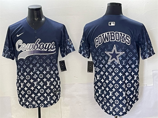 Personalized Men’s Dallas Cowboys Team Big Logo Navy Limited Stitched Baseball Jersey