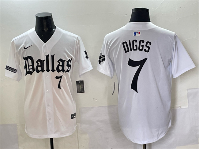 Personalized Men’s Dallas Cowboys #7 Trevon Diggs White ‘Gothic Lone Star Edition’ Limited Stitched Baseball Jersey