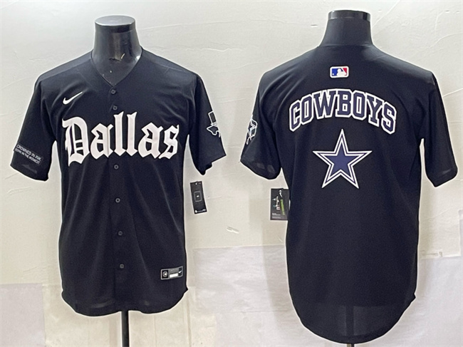 Personalized Men’s Dallas Cowboys Team Big Logo Black ‘Gothic Lone Star Edition’ Limited Stitched Baseball Jersey 1