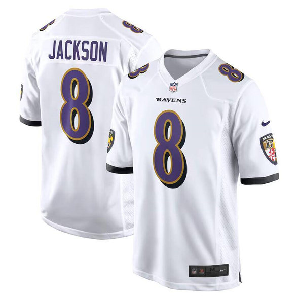 Personalized Men’s Baltimore Ravens #8 Lamar Jackson White Limited Football Game Jersey