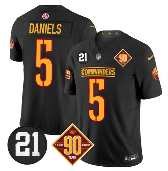 Personalized Men’s Washington Commanders #5 Jayden Daniels Black F.U.S.E. 90th & Sean Taylor Patch Limited Stitched Football Jersey