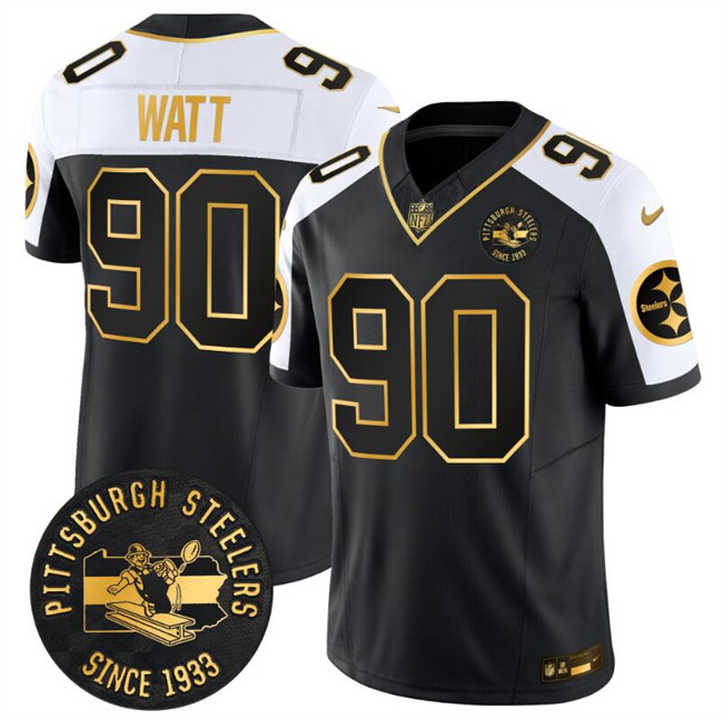Personalized Men’s Pittsburgh Steelers #90 T.J. Watt Black Gold Alternate F.U.S.E. Throwback 1933 Patch Limited Stitched Football Jersey