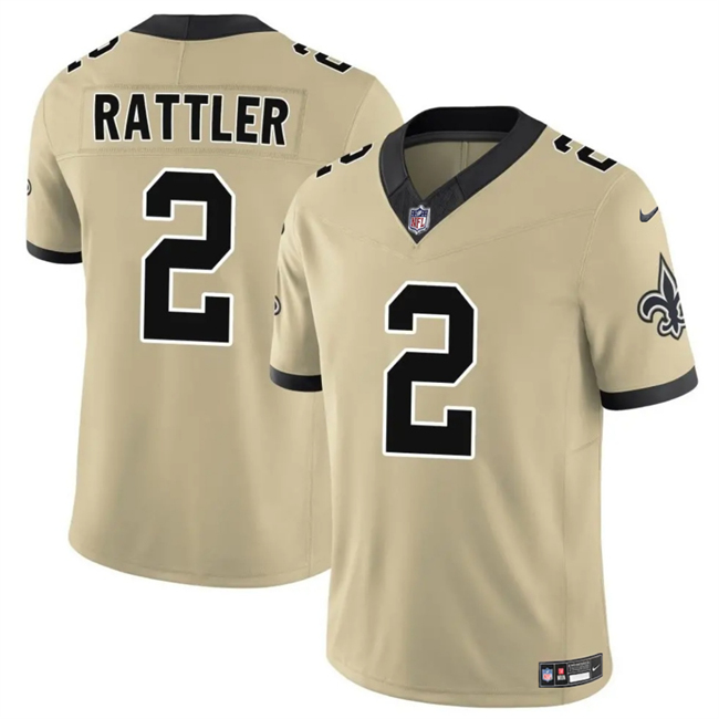Personalized Men’s New Orleans Saints #2 Spencer Rattler Gold 2025 F.U.S.E. Alternate Limited Stitched Football Jersey