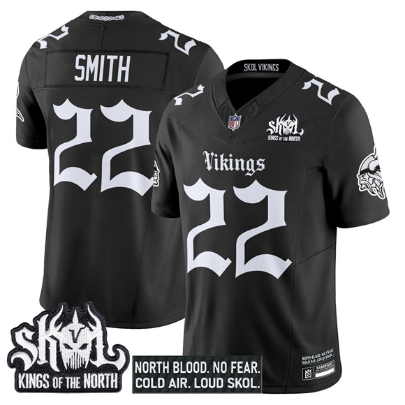 Personalized Men’s Minnesota Vikings #22 Harrison Smith Black 2025 F.U.S.E. Kings of the North Patch ‘Gothic Norseblood Edition’ Untouchable Limited Stitched Football Jersey