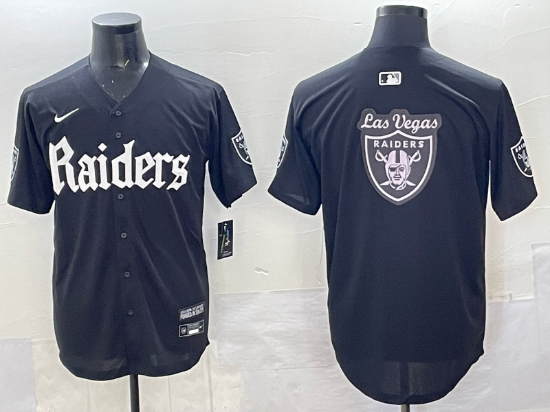 Personalized Men’s Las Vegas Raiders Team Big Logo Black ‘Gothic Sin City Shadows Edition’ Limited Stitched Baseball Jersey