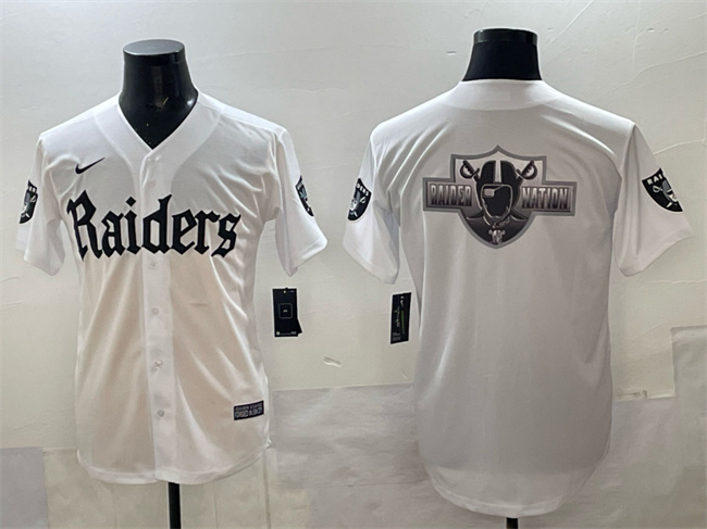Personalized Men’s Las Vegas Raiders Team Big Logo White ‘Gothic Sin City Shadows Edition’ Limited Stitched Baseball Jersey
