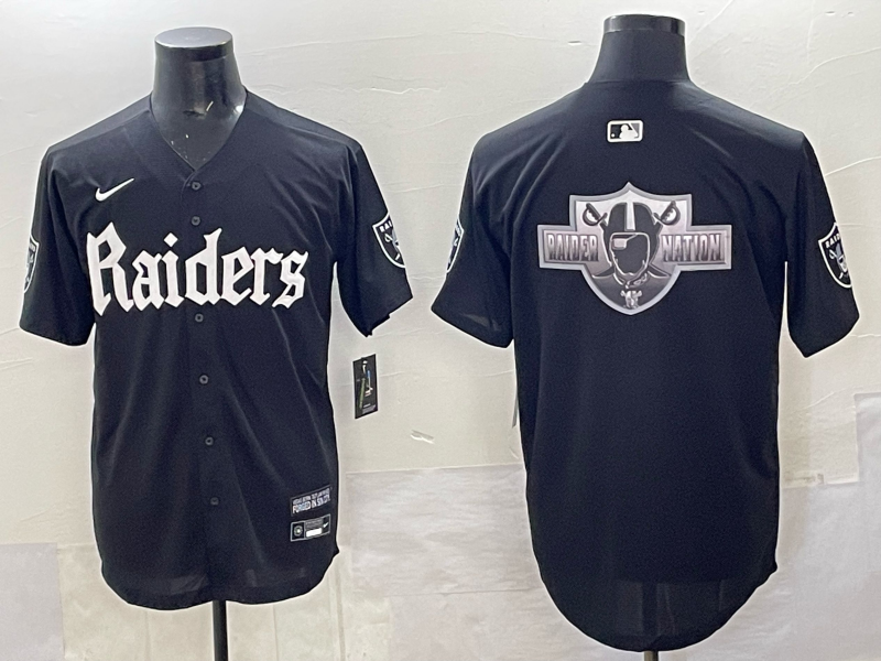 Personalized Men’s Las Vegas Raiders Team Big Logo Black ‘Gothic Sin City Shadows Edition’ Limited Stitched Baseball Jersey