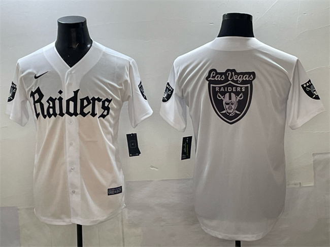 Personalized Men’s Las Vegas Raiders Team Big Logo White ‘Gothic Sin City Shadows Edition’ Limited Stitched Baseball Jersey