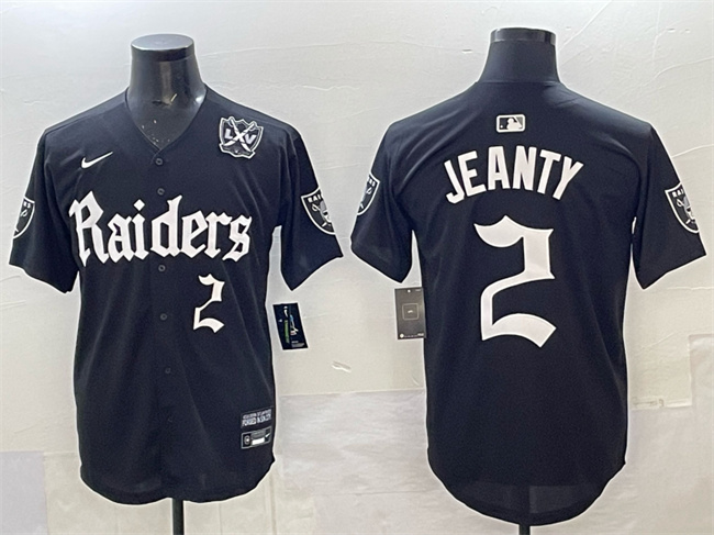 Personalized Men’s Las Vegas Raiders #2 Ashton Jeanty Black ‘Gothic Sin City Shadows Edition’ With 65th Anniversary Patch Limited Stitched Baseball Jersey