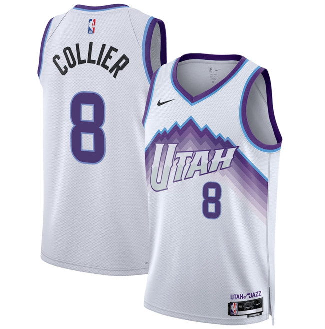 Personalized Men’s Utah Jazz #8 Isaiah Collier White 2025 Association Edition Stitched Basketball Jersey