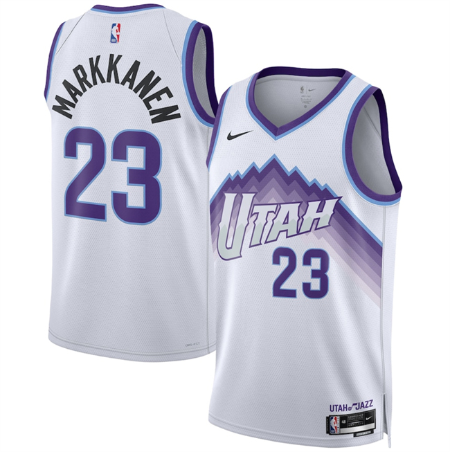 Personalized Men’s Utah Jazz #23 Lauri Markkanen White 2025 Association Edition Stitched Basketball Jersey