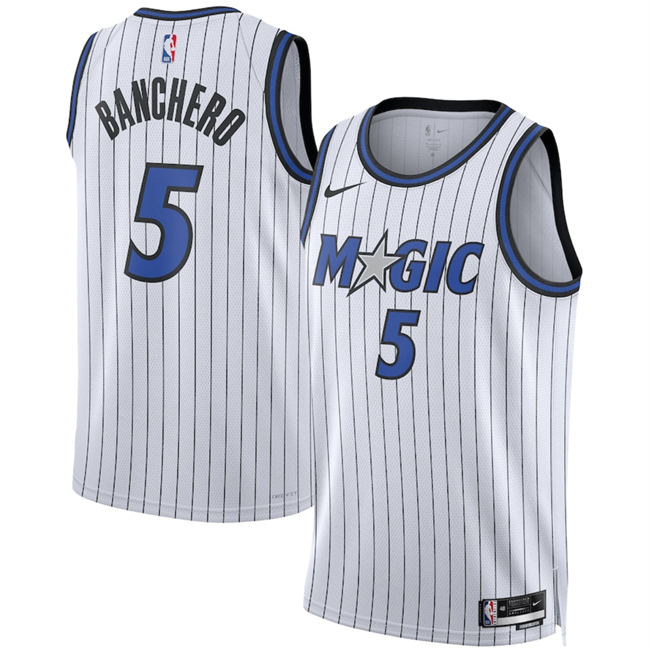 Personalized Men’s Orlando Magic #5 Paolo Banchero White 2025 Association Edition Stitched Basketball Jersey