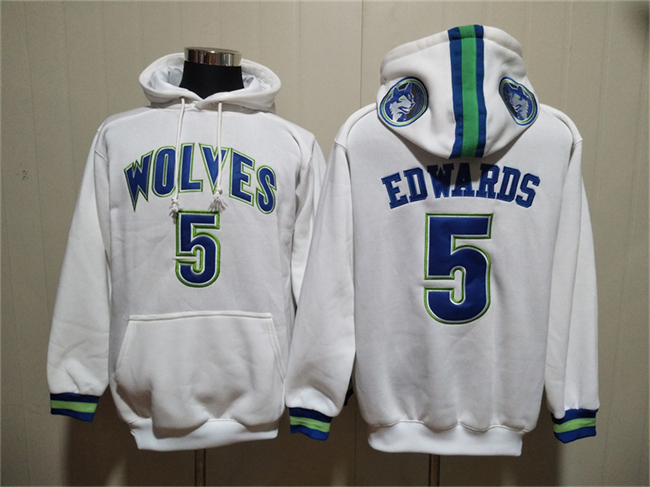 Personalized Men’s Minnesota Timberwolves #5 Anthony Edwards White Lace-Up Pullover Hoodie
