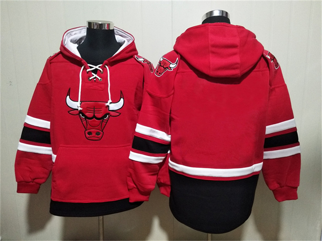 Personalized Men’s Chicago Bulls Blank Red Ageless Must-Have Lace-Up Pullover Hoodie