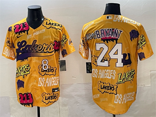 Personalized Men’s Los Angeles Lakers Front #8 Back #24 Kobe Bryant Yellow Limited Stitched Baseball Jersey