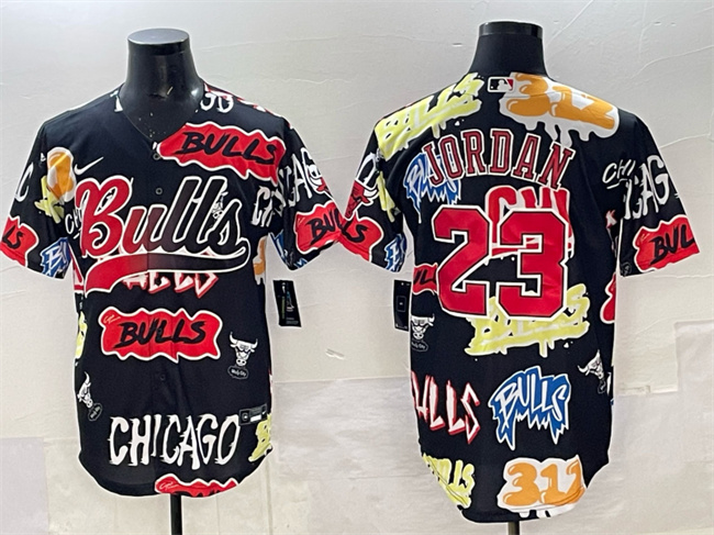 Personalized Men’s Chicago Bulls #23 Michael Jordan Black Limited Stitched Baseball Jersey