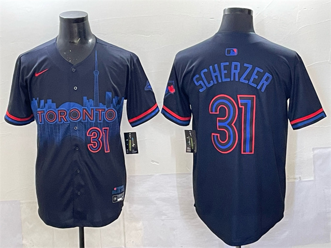 Personalized Men’s Toronto Blue Jays #31 Max Scherzer Navy 2024 City Connect Limited Stitched Baseball Jersey
