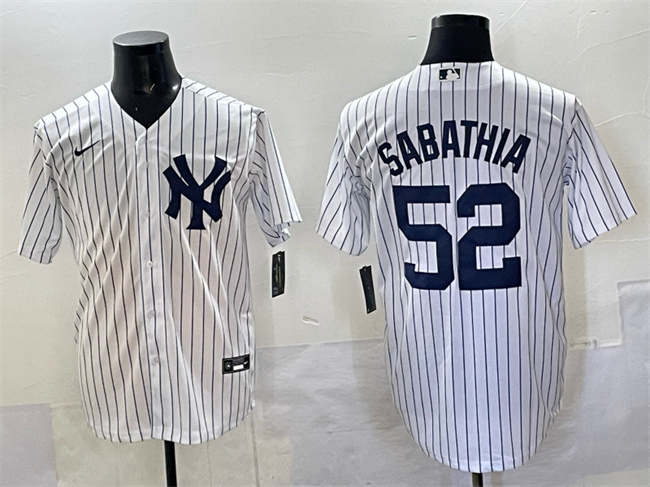Personalized Men’s New York Yankees #52 C.C. Sabathia White Cool Base Stitched Jersey