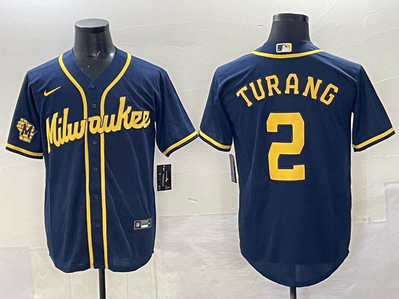 Personalized Men’s Milwaukee Brewers #2 Brice Turang Navy 2025 With Patch Stitched Baseball Jersey