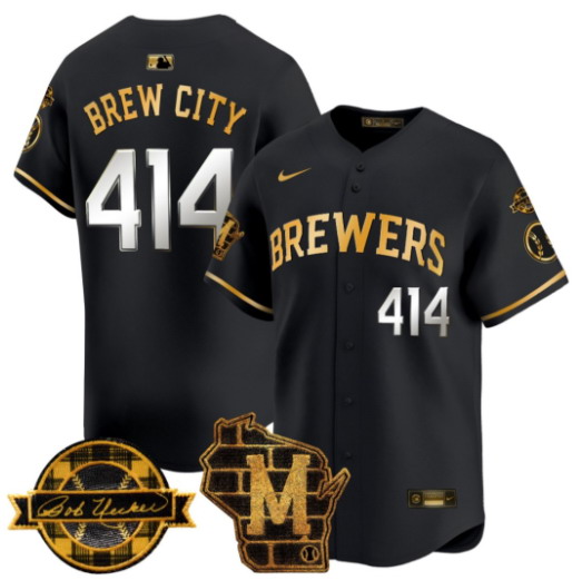 Personalized Men’s Milwaukee Brewers #414 Black Gold With Home Limited Stitched Baseball Jersey