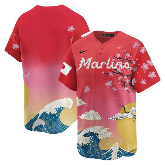 Personalized Men’s Miami Marlins Blank Pink Japanese Heritage Night 2025 Limited Baseball Jersey
