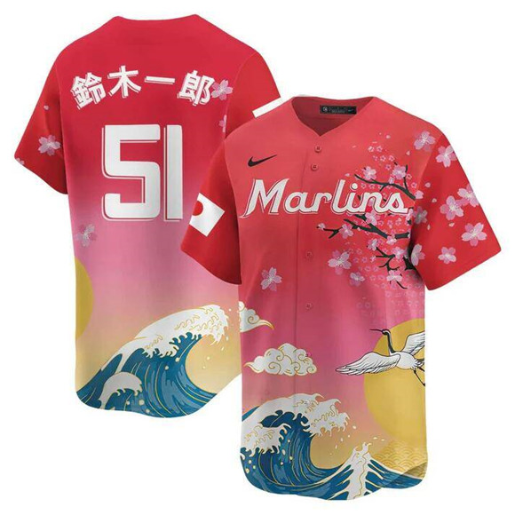 Personalized Men’s Miami Marlins #51 Ichiro Suzuki Pink Japanese Heritage Night 2025 Limited Baseball Jersey