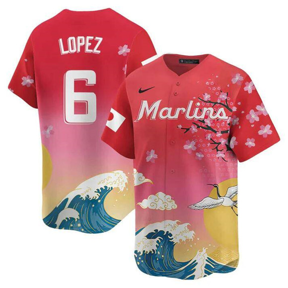 Personalized Men’s Miami Marlins #6 Otto Lopez Pink Japanese Heritage Night 2025 Limited Baseball Jersey