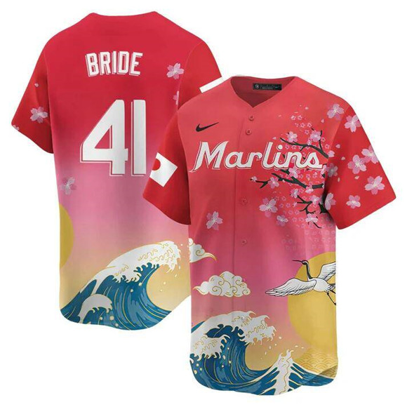 Personalized Men’s Miami Marlins #41 Jonah Bride Pink Japanese Heritage Night 2025 Limited Baseball Jersey