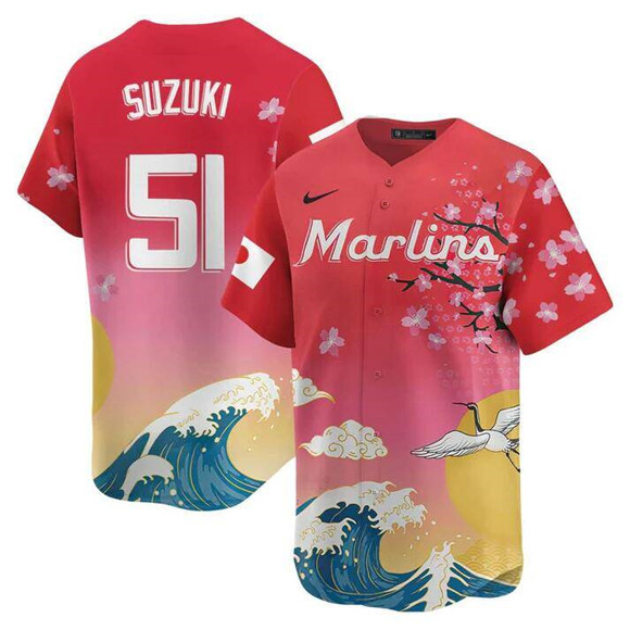 Personalized Men’s Miami Marlins #51 Ichiro Suzuki Pink Japanese Heritage Night 2025 Limited Baseball Jersey