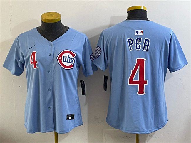 Personalized Women’s Chicago Cubs #4 PCA Blue Limited Stitched Jersey(Run Small)