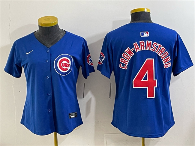 Personalized Women’s Chicago Cubs #4 Pete Crow-Armstrong Royal Limited Stitched Baseball Jersey(Run Small)