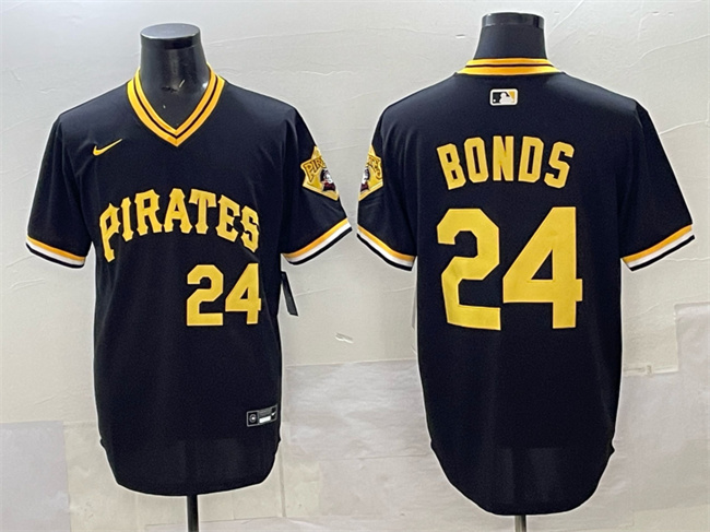 Personalized Men’s Pittsburgh Pirates #24 Barry Bonds Black With Patch Cool Base Stitched Baseball Jersey