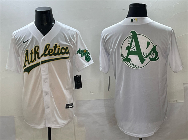 Personalized Men’s Oakland Athletics Team Big Logo White Stitched Baseball Jersey