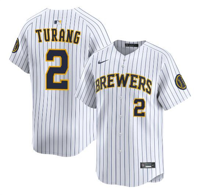 Personalized Men’s Milwaukee Brewers #2 Brice Turang White Alternate Limited Stitched Baseball Jersey