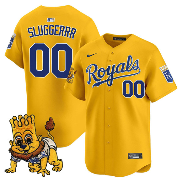 Personalized Men’s Kansas City Royals Active Player Gold Sluggerrr Patch Limited Stitched Baseball Jersey