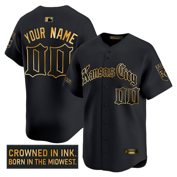 Personalized Men’s Kansas City Royals Active Player ‘Gothic Crown Edition’ Gold Limited Stitched Baseball Jersey