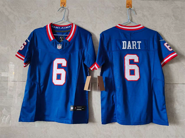 Personalized Women’s New York Giants #6 Jaxson Dart Blue F.U.S.E. Throwback Stitched Jersey(Run Small)