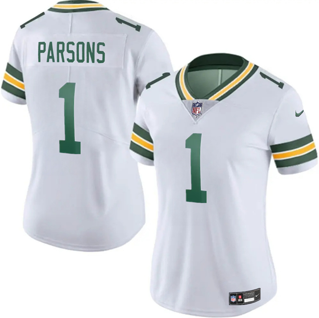 Personalized Women’s Green Bay Packers #1 Micah Parsons White 2025 Untouchable Limited Stitched Football Jersey(Run Small)