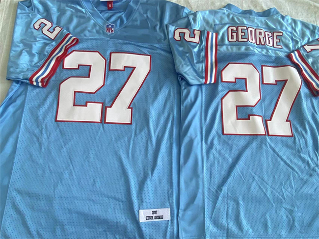 Personalized Men’s Tennessee Oilers #27 Eddie George Light Blue Throwback Stitched Jersey