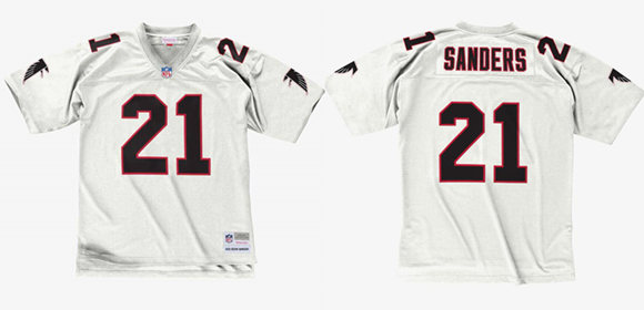Personalized Men’s Atlanta Falcons #21 Deion Sanders White 1992 Throwback Stitched Football Jersey