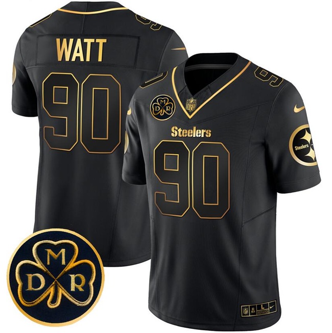 Personalized Men’s Pittsburgh Steelers #90 T.J. Watt Black Gold F.U.S.E. DMR Patch Limited Stitched Football Jersey