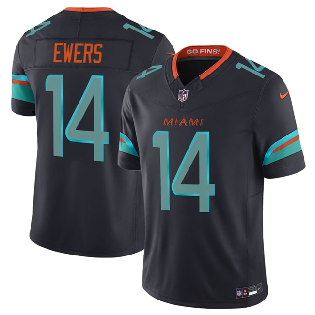 Personalized Men’s Miami Dolphins #14 Quinn Ewers Black 2025 F.U.S.E. Rivalry Series Limited Stitched Football Jersey