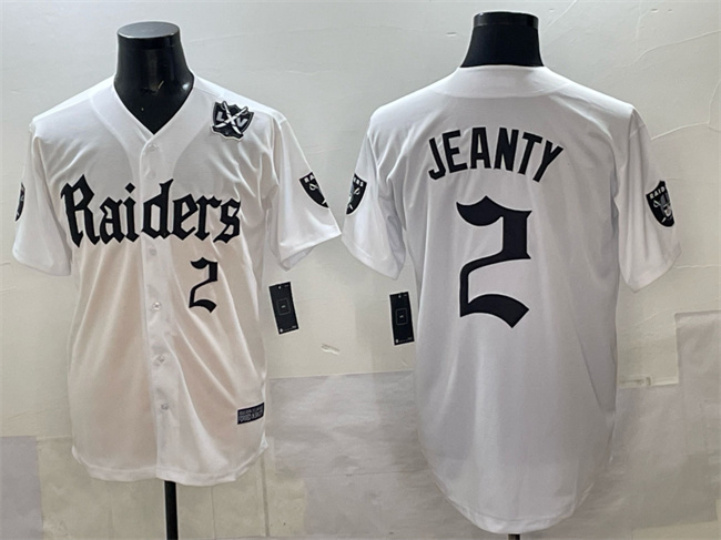 Personalized Men’s Las Vegas Raiders #2 Ashton Jeanty White ‘Gothic Sin City Shadows Edition’ With 65th Anniversary Patch Limited vJersey.com Stitched Baseball
