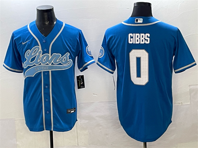 Personalized Men’s Detroit Lions #0 Jahmyr Gibbs Blue Cool Base Stitched Baseball Jersey