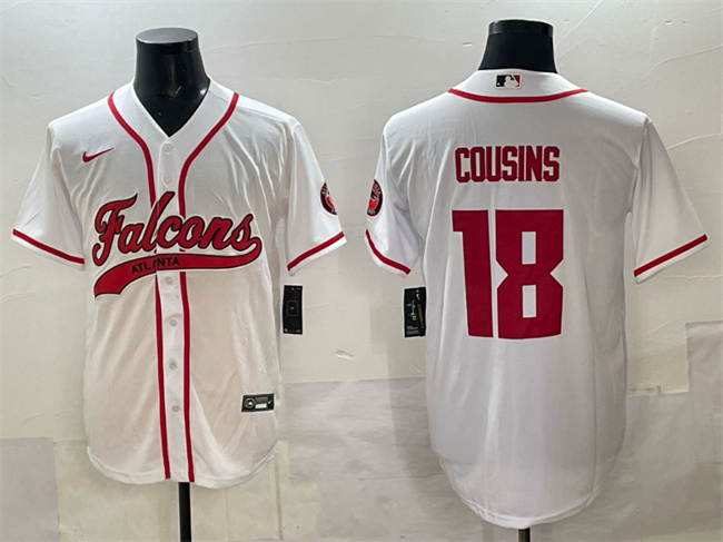 Personalized Men’s Atlanta Falcons #18 Kirk Cousins White With Patch Cool Base Stitched Baseball Jersey