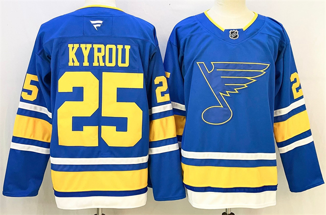 Personalized Men’s St. Louis Blues #25 Jordan Kyrou Blue 2025 Stitched Hockey Jersey