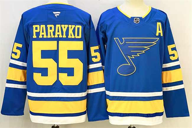 Personalized Men’s St. Louis Blues #55 Colton Parayko Blue 2025 With A Patch Stitched Hockey vJersey com