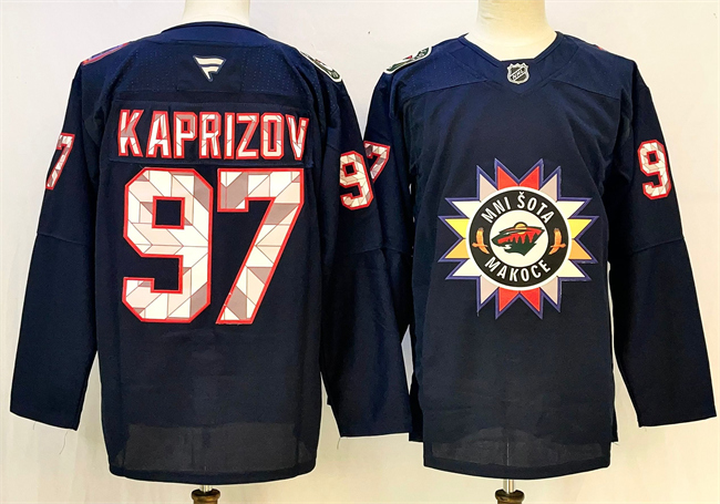 Personalized Men’s Minnesota Wild #97 Kirill Kaprizov Navy 2024-25 Stitched Hockey Jersey