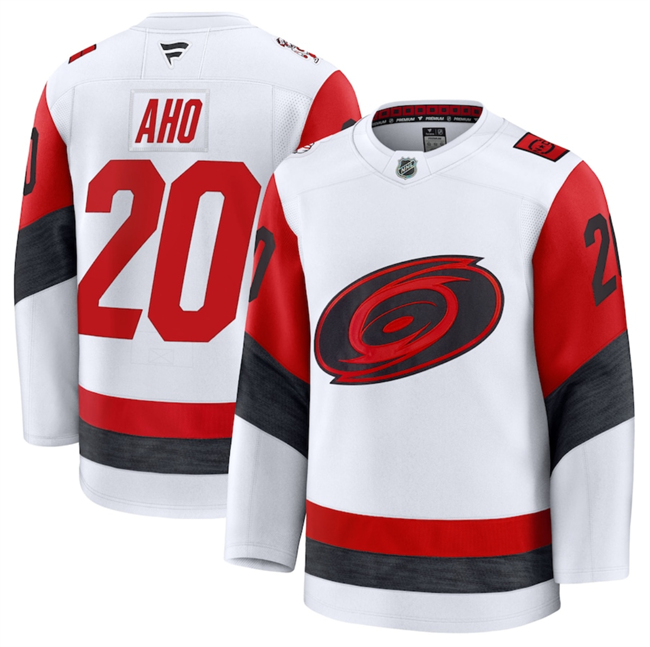 Personalized Men’s Carolina Hurricanes #20 Sebastian Aho White 2025 Away Stitched Hockey Jersey